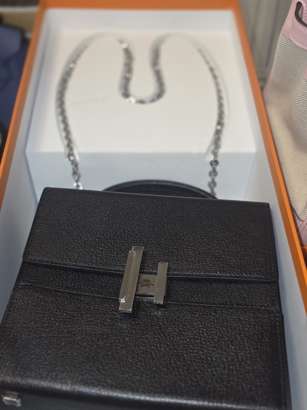 Hermes Black Crossbody Bag with Silver Hardware